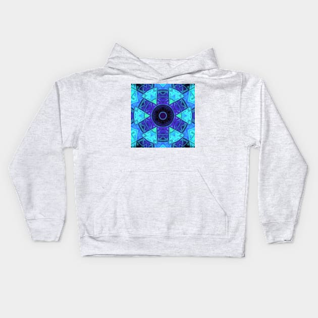 Mosaic Mandala Blue and Purple Kids Hoodie by WormholeOrbital